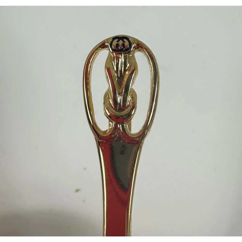 Vintage Gucci Gold Tone Red Enamel Logo Tie Clip Bar Mens 2.5 Inch Italy